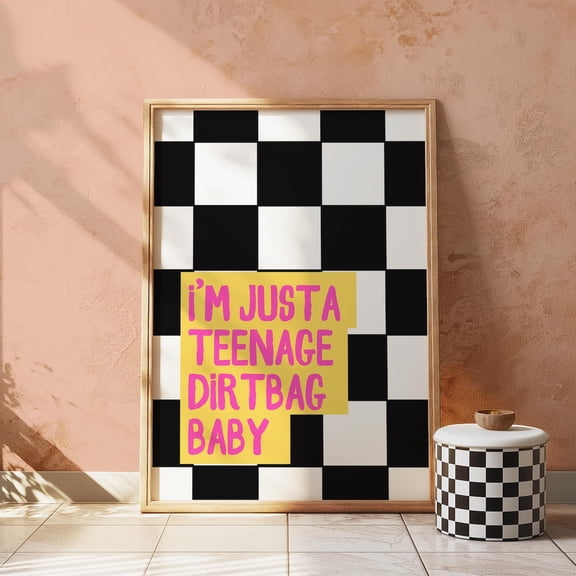 Teenage Dirtbag Lyrics Checkerboard Emo Wall Art Style One, Unframed Paper Print