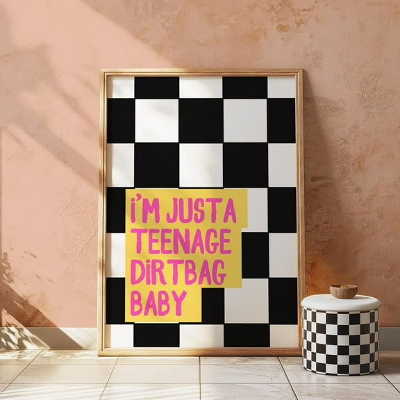 Teenage Dirtbag Lyrics Poster Checkerboard Emo Wall Art, 8x12 UNFRAMED