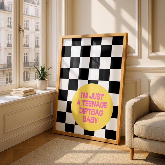 Teenage Dirtbag Music Lyric Checkered Retro 90'S Nostalgia Dopamine Poster , Poster Print Only