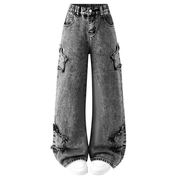 Teenage Girl Clothes Girls Ripped Jeans Stretchy Destroyed Denim Pants with Frayed Holes Casual Straight Leg Trousers