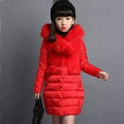YOUI-GIFTS Teenage Girls Warm Fur Winter Long Jacket Fashion Thick Kids Hooded Jacket Coat For Girl Outerwear 4-10 Years Baby Girls Clothes