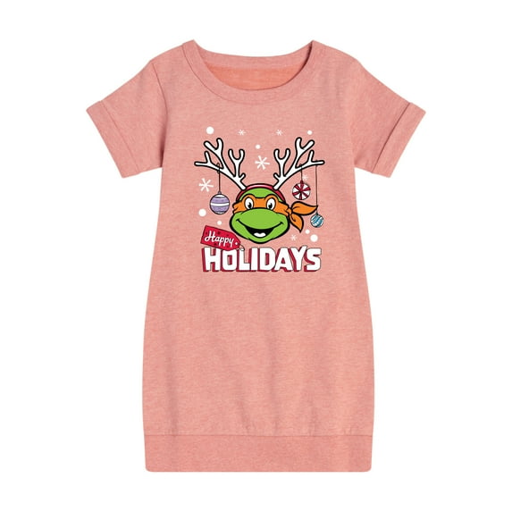 Teenage Muntant Ninja Turtle - Happy Holidays - Toddler And Youth Girls Fleece Dress