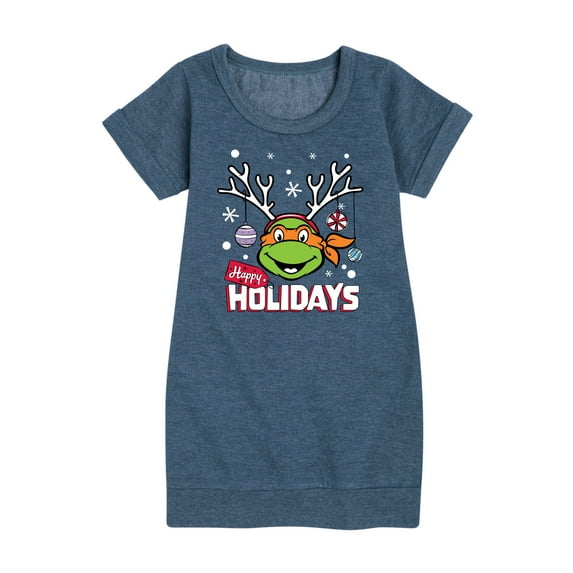 Teenage Muntant Ninja Turtle - Happy Holidays - Toddler And Youth Girls Fleece Dress