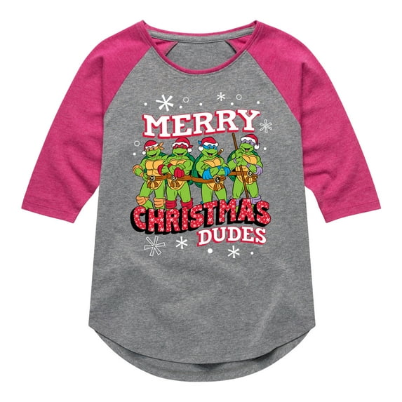 Teenage Muntant Ninja Turtle - Merry Christmas Dude - Toddler And Youth Girls Raglan Graphic T-Shirt