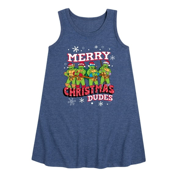 Teenage Muntant Ninja Turtle - Merry Christmas Dude - Toddler and Youth Girls A-line Dress