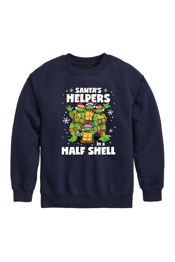 - Santas Helpers In A Half Shell Graphic Long Sleeve Fleece Sweatshirt
