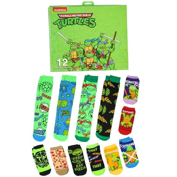Teenage Mutant Ninja Turtles 12 Days of Socks Ankle and Crew Character Socks 12 Pair Designs Box Set