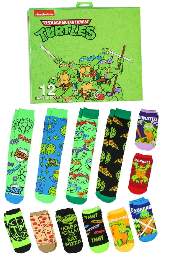 Teenage Mutant Ninja Turtles 12 Days of Socks Ankle and Crew Character Socks 12 Pair Designs Box Set
