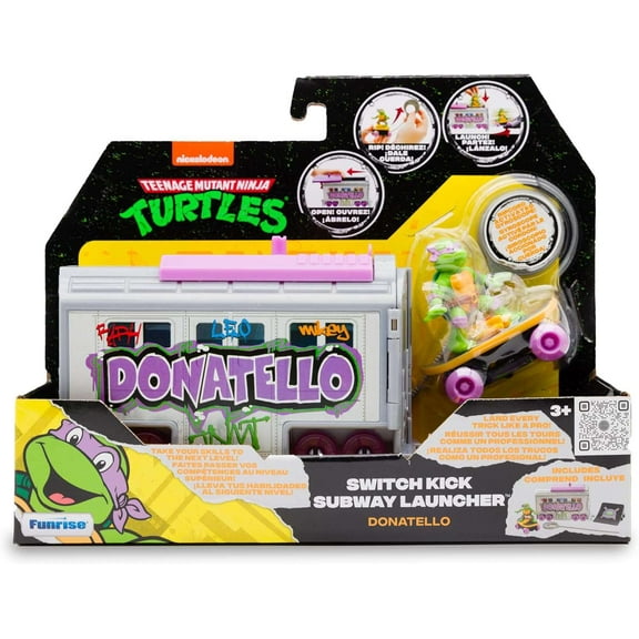 Teenage Mutant Ninja Turtles 5" Switch Kick Subway Launcher Donatello for Ages 3+ - Launch & Battle with Box Car - Collect All 4!