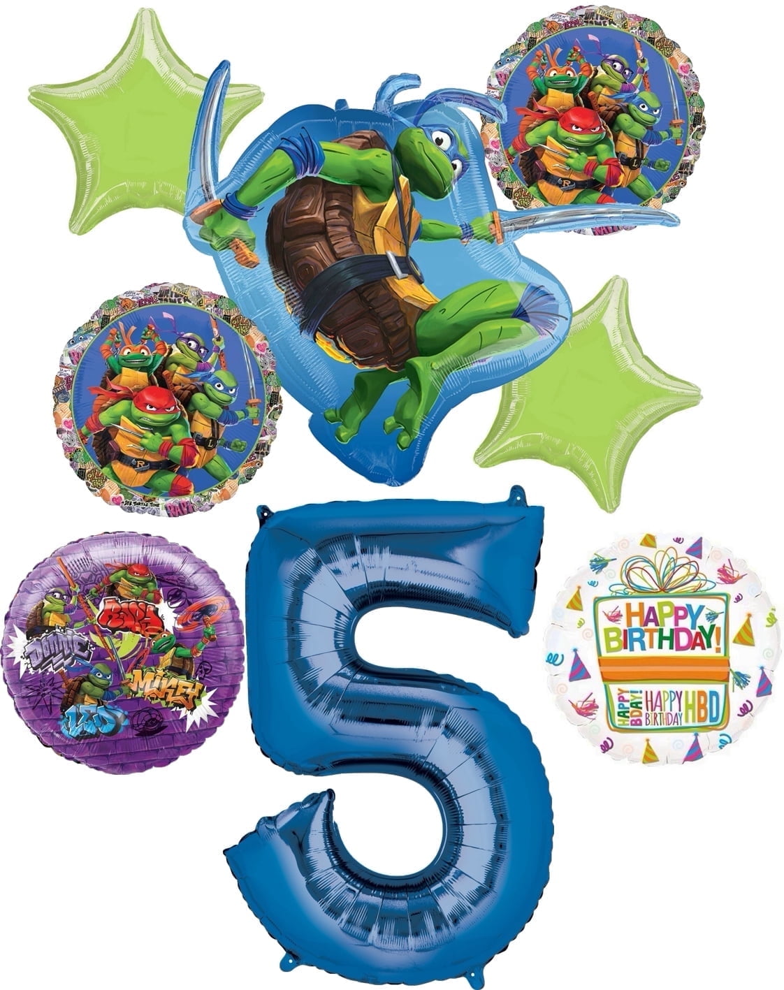MAYFLOWER PRODUCTS Teenage Mutant Ninja Turtles 5th Birthday Party Supplies and TMNT Balloon Bouquet Decorations