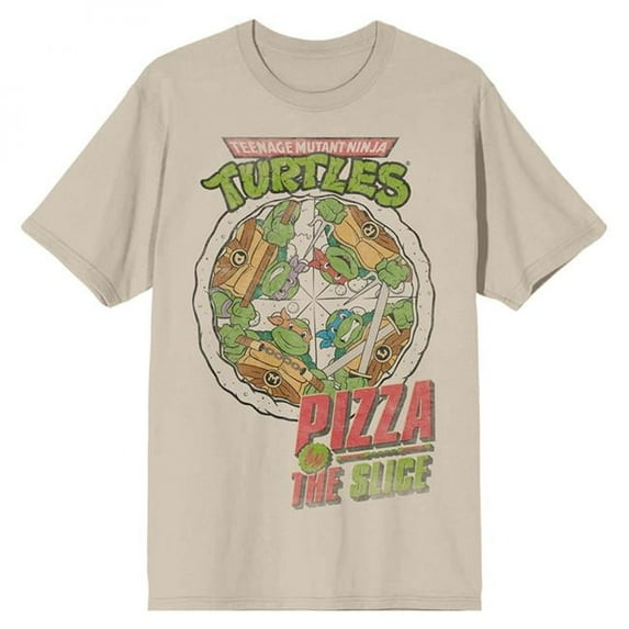 Teenage Mutant Ninja Turtles 874286-small Teenage Mutant Ninja Turtles Pizza by the Slice T-Shirt, Tan - Small