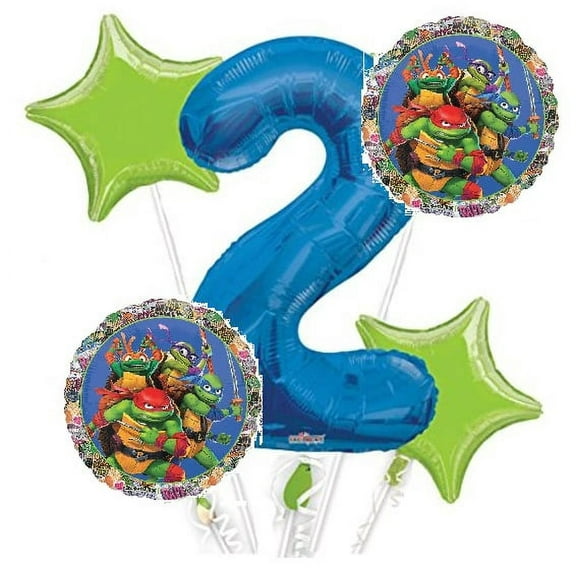 Teenage Mutant Ninja Turtles Balloon Bouquet 2nd Birthday 5 pcs - Party Supplies