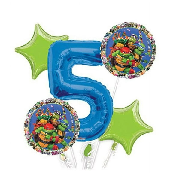 Teenage Mutant Ninja Turtles Balloon Bouquet 5th Birthday 5 pcs - Party Supplies