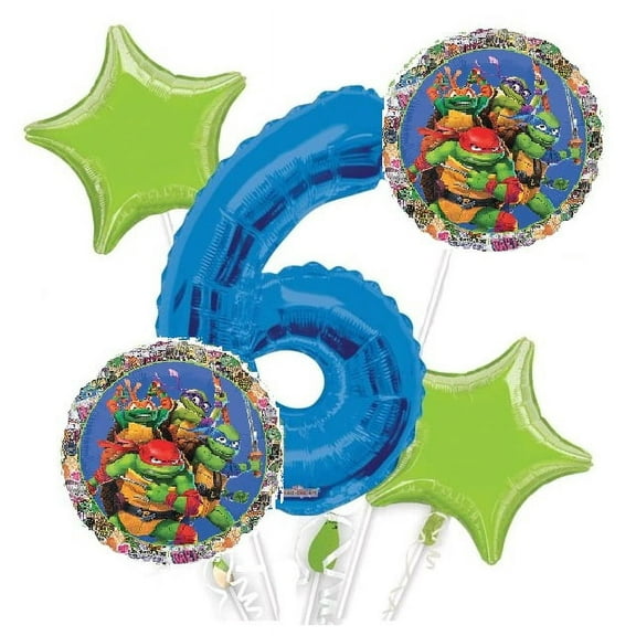Teenage Mutant Ninja Turtles Balloon Bouquet 6th Birthday 5 pcs - Party Supplies