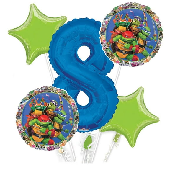 Teenage Mutant Ninja Turtles Balloon Bouquet 8th Birthday 5 pcs - Party Supplies