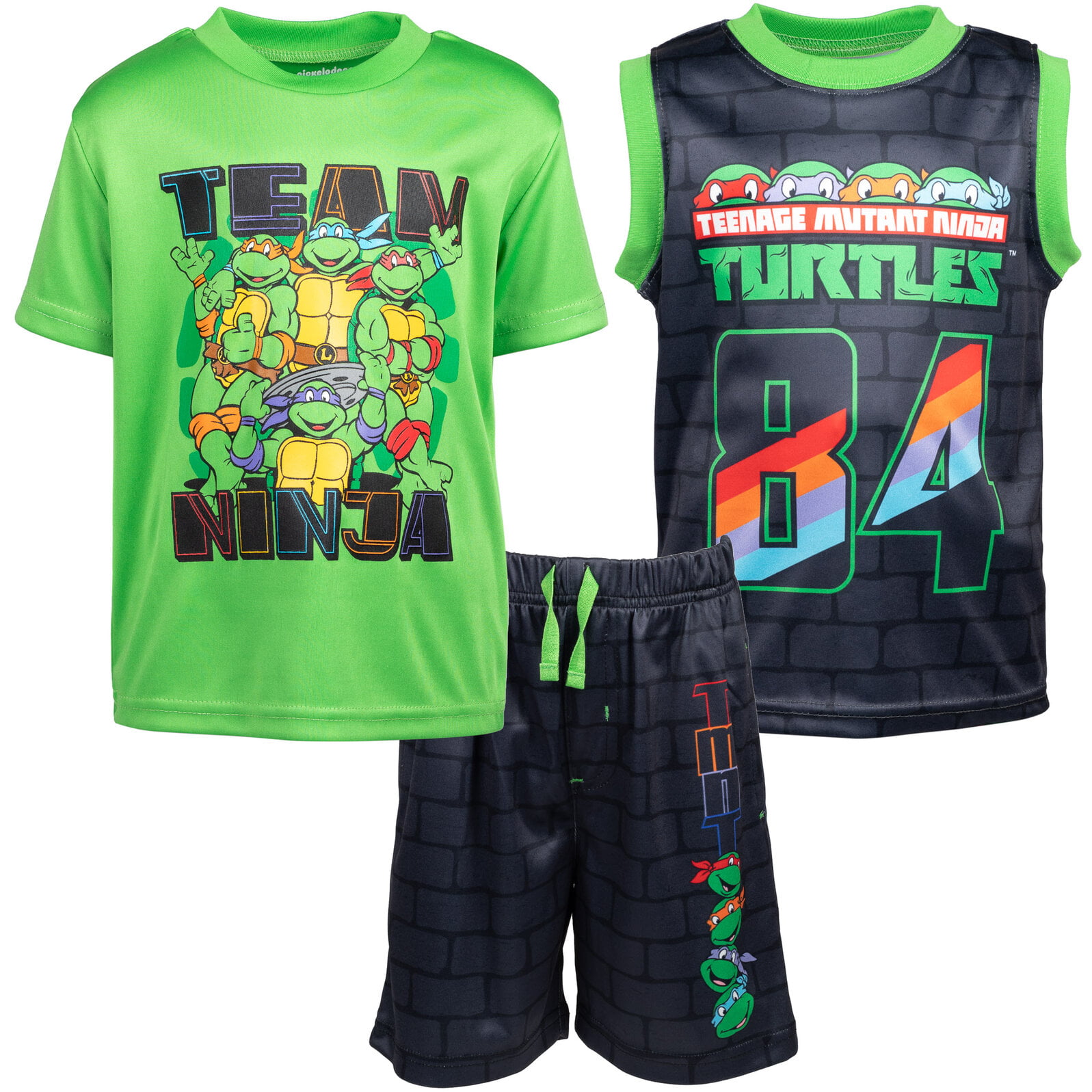 Teenage Mutant Ninja Turtles Big Boys T-Shirt Tank Top and Shorts 3 Piece Outfit Set Black / Green 10-12