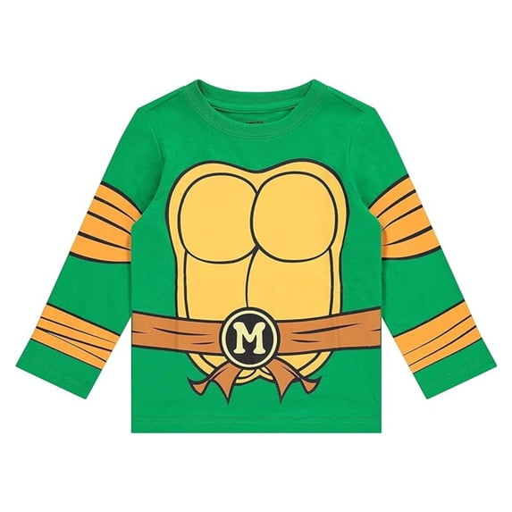 Teenage Mutant Ninja Turtles Boy's Toddler Long Sleeve Shirt, Graphic Print Costume Ninja Turtles Shirt Green – 3T
