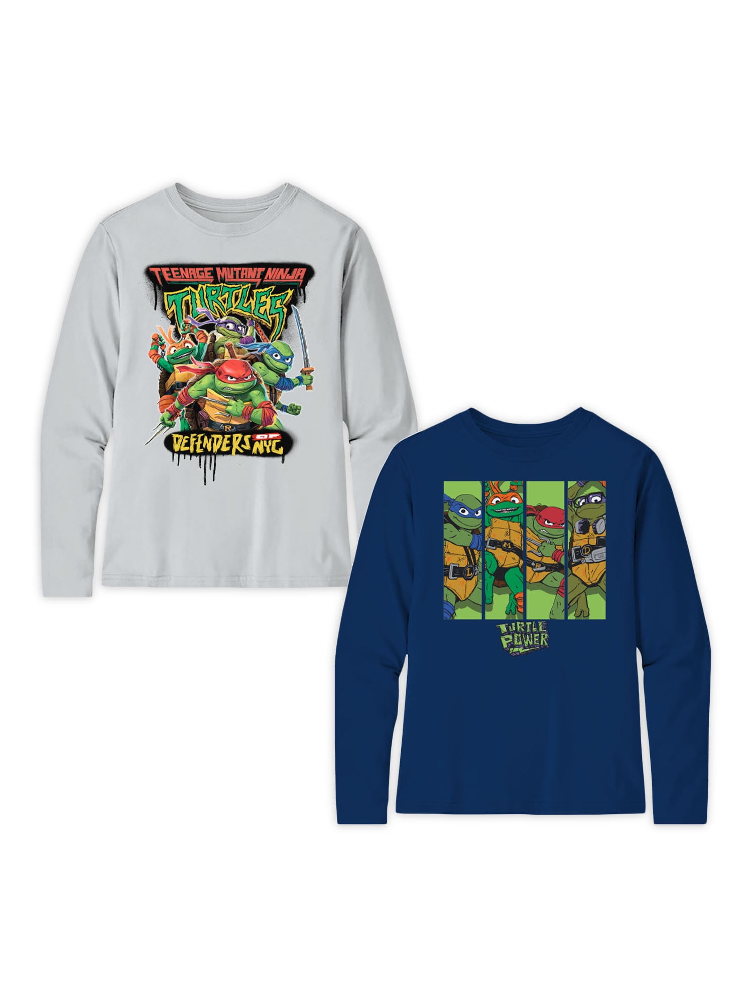 Teenage Mutant Ninja Turtles Boys Defenders Graphic Long Sleeve T-Shirt, 2-Pack, Sizes Xs-xxl, Boy's, Gray