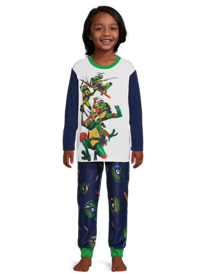 TMNT Boys Long Sleeve Graphic Top and Fleece Pants Pajama Set,