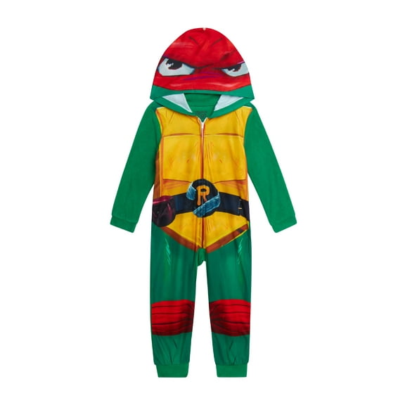 Teenage Mutant Ninja Turtles Boys' Pajamas - Ninja Turtles Zip Up Onesie Fleece Coverall (Size:4-10)
