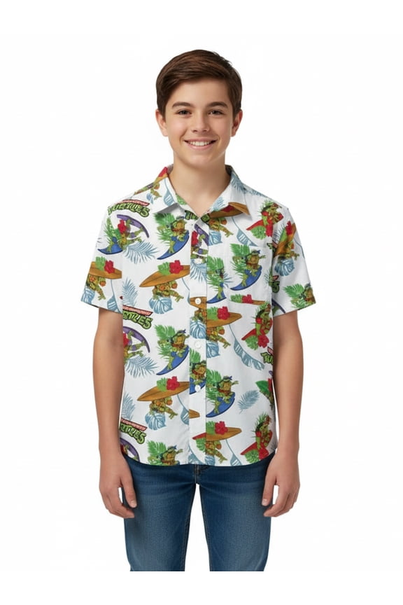 Boys Cotton Graphic Button Up Shirt with Short Sleeves, Sizes 4-18