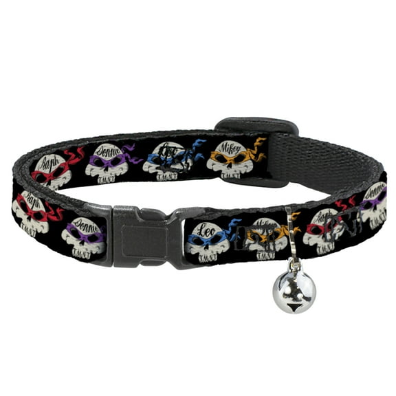 Teenage Mutant Ninja Turtles Breakaway Cat Collar With Bell, Plastic Clip, Easy Adjustable, TMNT Turtle Road Rebel Skulls Black, 8.5 to 12 Inches 0.5 Inch Wide