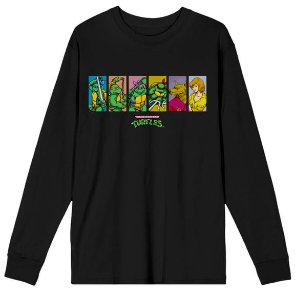 Teenage Mutant Ninja Turtles Character Panels Men's Black Long Sleeve Shirt-Medium