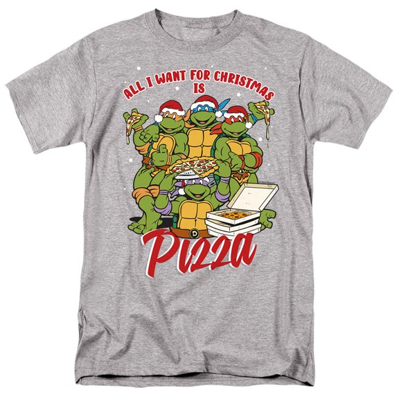 Teenage Mutant Ninja Turtles Christmas Pizza Unisex Adult T Shirt, Athletic Heather, Small