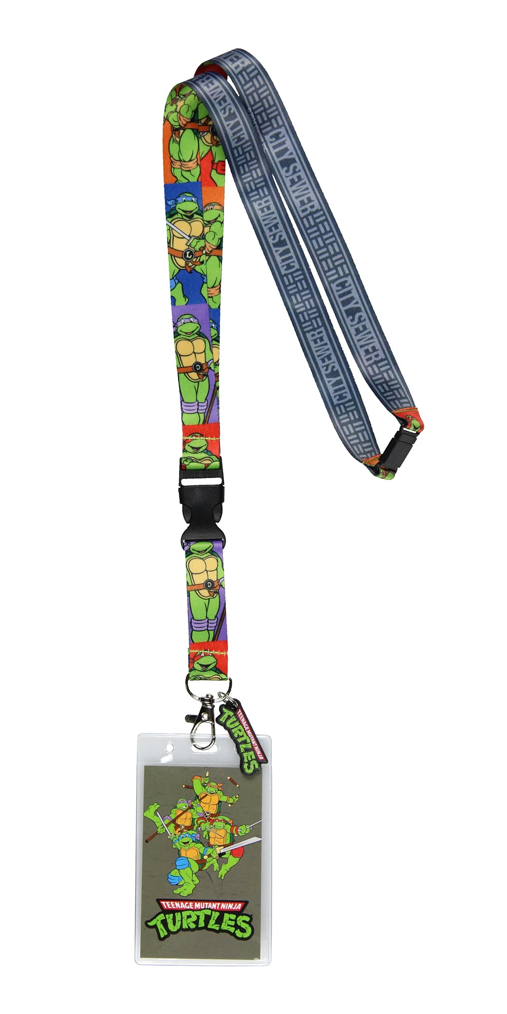 Teenage Mutant Ninja Turtles City Sewer ID Badge Holder Breakaway Lanyard with 1.5" Rubber Logo Charm