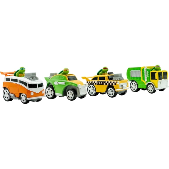 Teenage Mutant Ninja Turtles Diecast Shell Riders 4-Pack, 1:64 Scale Metal Vehicles Set (Leonardo, Raphael, Donatello, Michelangelo)