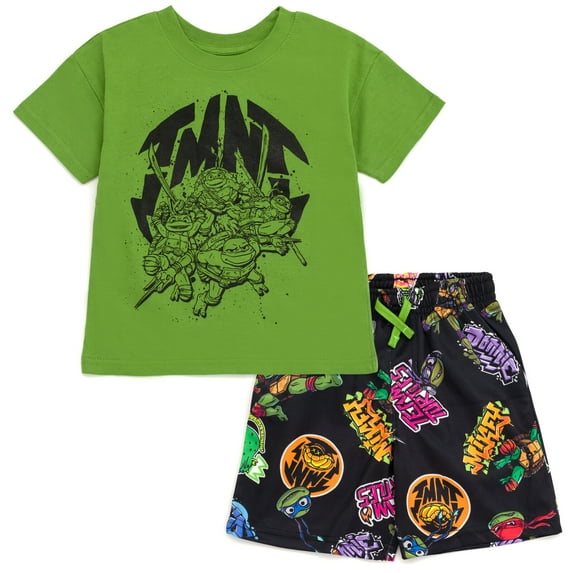 Teenage Mutant Ninja Turtles Donatello Raphael Leonardo Drop Shoulder T-Shirt and Shorts Outfit Set Graffiti Toddler to Big Kid