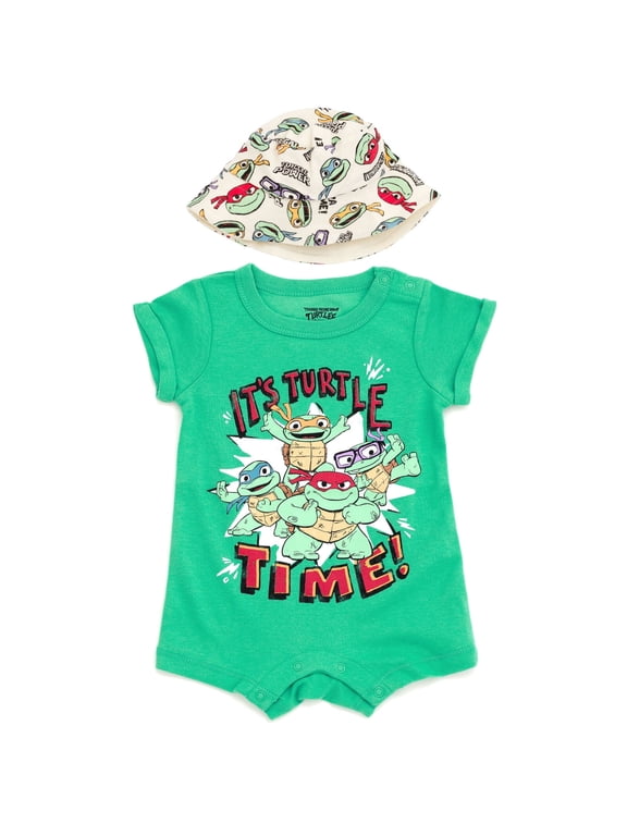 Teenage Mutant Ninja Turtles Donatello Raphael Leonardo Infant Baby Boys Romper and Bucket Sun Hat Green 18 Months