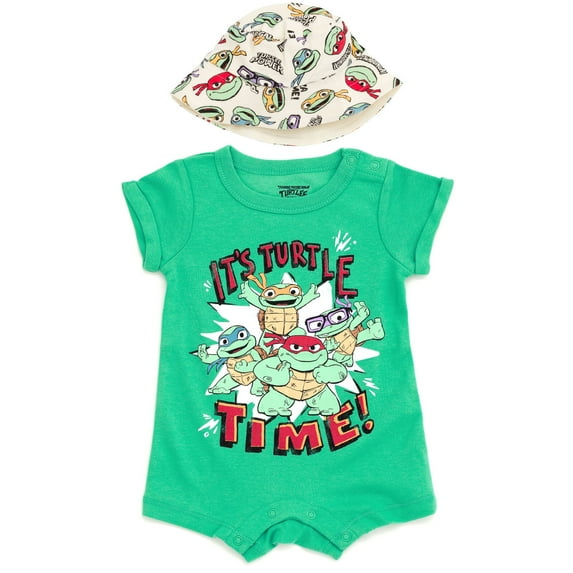 Teenage Mutant Ninja Turtles Donatello Raphael Leonardo Infant Baby Boys Romper and Bucket Sun Hat Green 24 Months