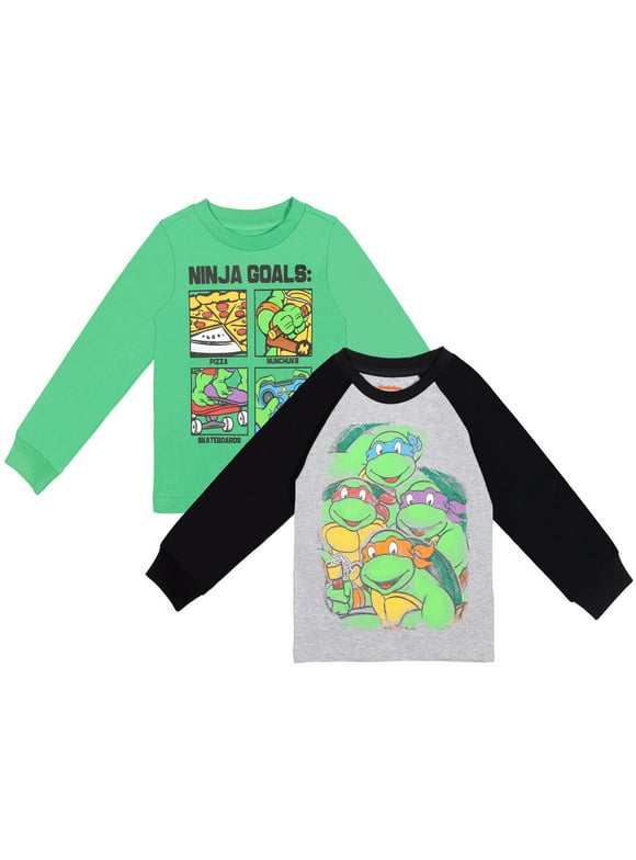 Teenage Mutant Ninja Turtles Donatello Raphael Leonardo Little Boys 2 Pack Long Sleeve T-Shirts Toddler to Big Kid