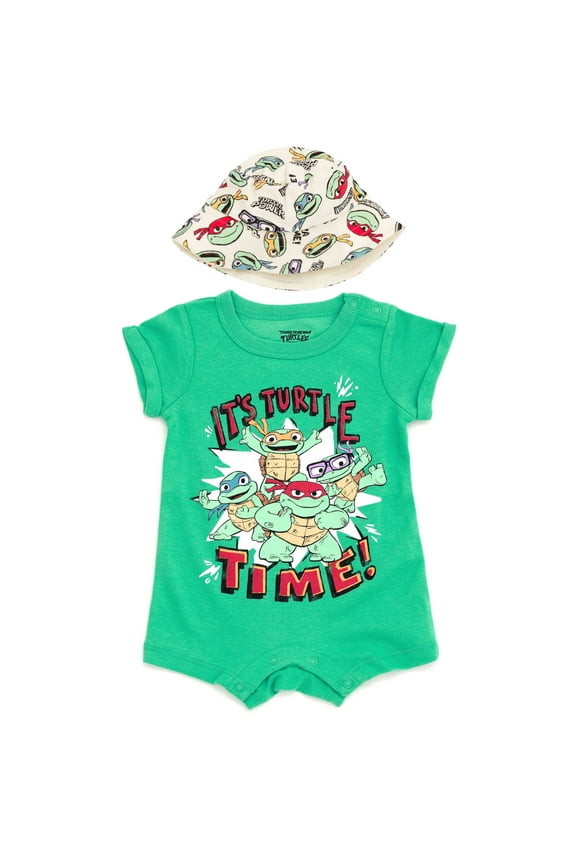 Teenage Mutant Ninja Turtles Donatello Raphael Leonardo Newborn Baby Boys Romper and Bucket Sun Hat Green 6-9 Months