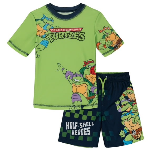 Teenage Mutant Ninja Turtles Donatello Raphael Leonardo Rash Guard and Swim Trunks UPF 50+ Outfit Set Toddler to Little Kid