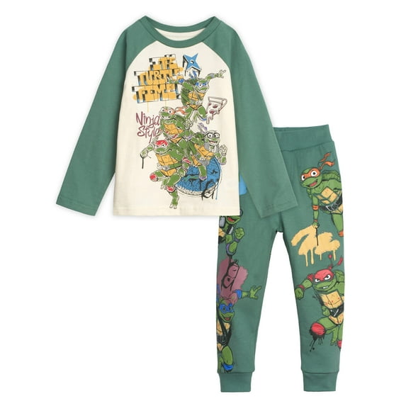 Teenage Mutant Ninja Turtles Donatello Raphael Leonardo T-Shirt and Fleece Jogger Pants Outfit Set Graffiti Toddler to Big Kid