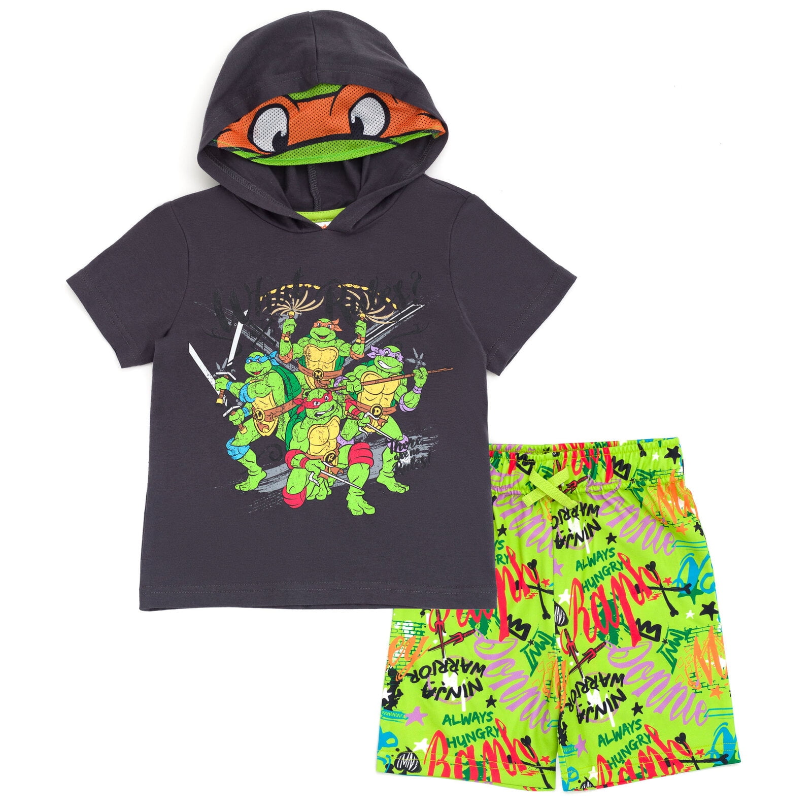 Teenage Mutant Ninja Turtles Print Hoodie T Shirt Mesh Shorts Outfit