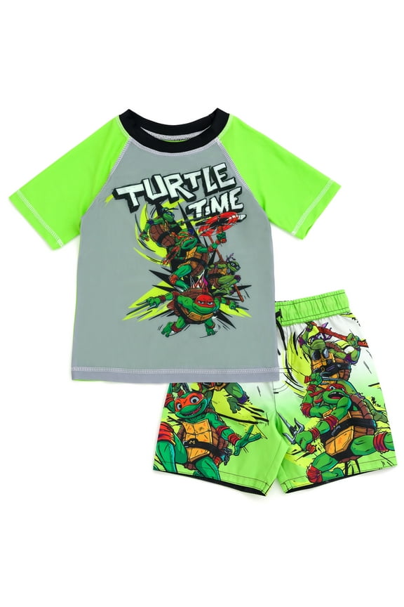 Teenage Mutant Ninja Turtles Donatello Raphael Leonardo UPF 50+ Pullover Rash Guard and Swim Trunks Outfit Set Toddler to Big Kid