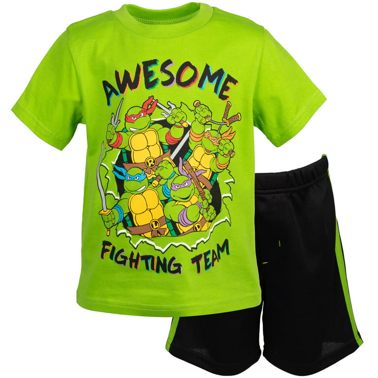 Teenage Mutant Ninja Turtles Donatello Raphael Michelangelo Toddler Boys T- Shirt and Mesh Shorts Outfit Set Toddler to Big Kid 