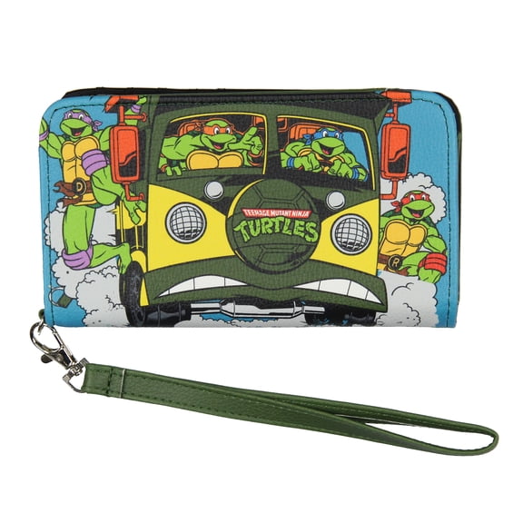 Teenage Mutant Ninja Turtles Dudes Action Scene Snap Closure Wristlet Wallet with Tech Pocket and Wrist Strap