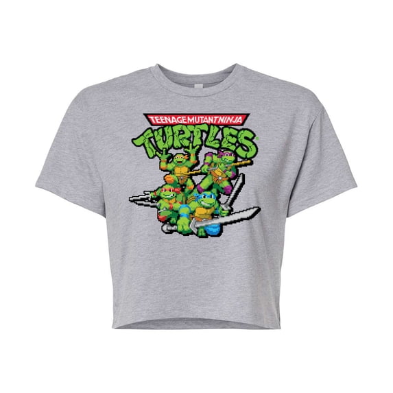 Teenage Mutant Ninja Turtles - Gaming Group And Logo - Juniors Cropped Cotton Blend T-Shirt