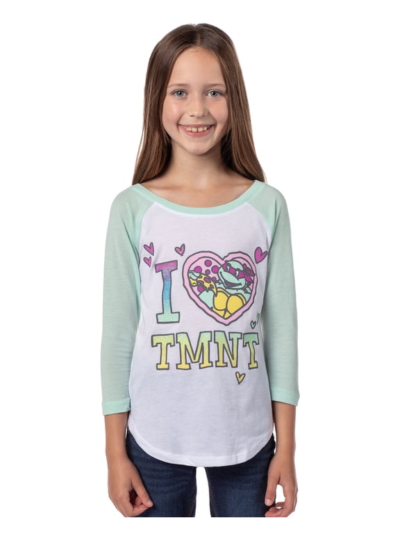 Teenage Mutant Ninja Turtles Girls' I Love TMNT Kids Raglan Tee Shirt