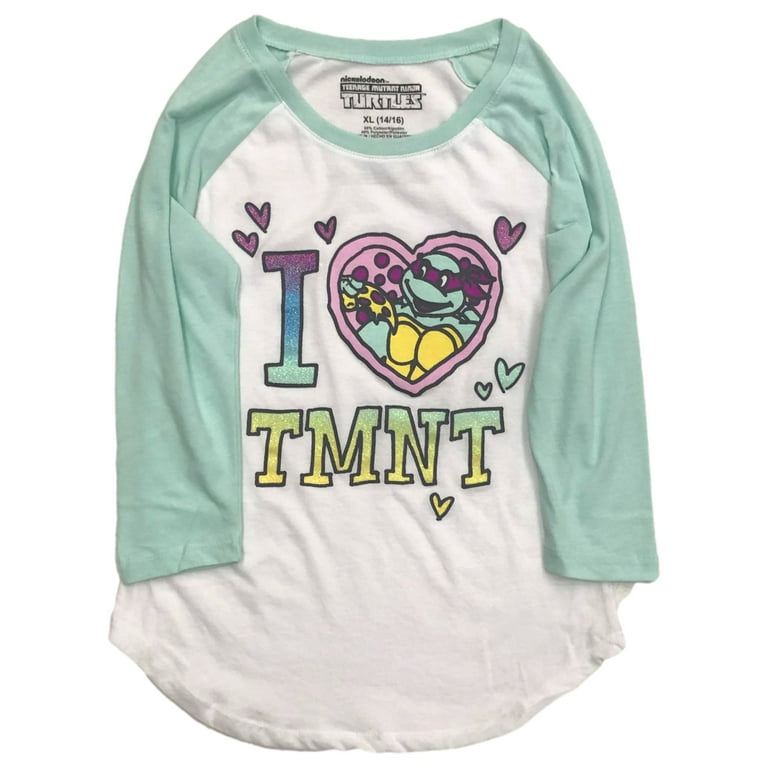 Teenage Mutant Ninja Turtles Girls Sparkle I Love TMNT Tee Shirt Medium  (7-8)