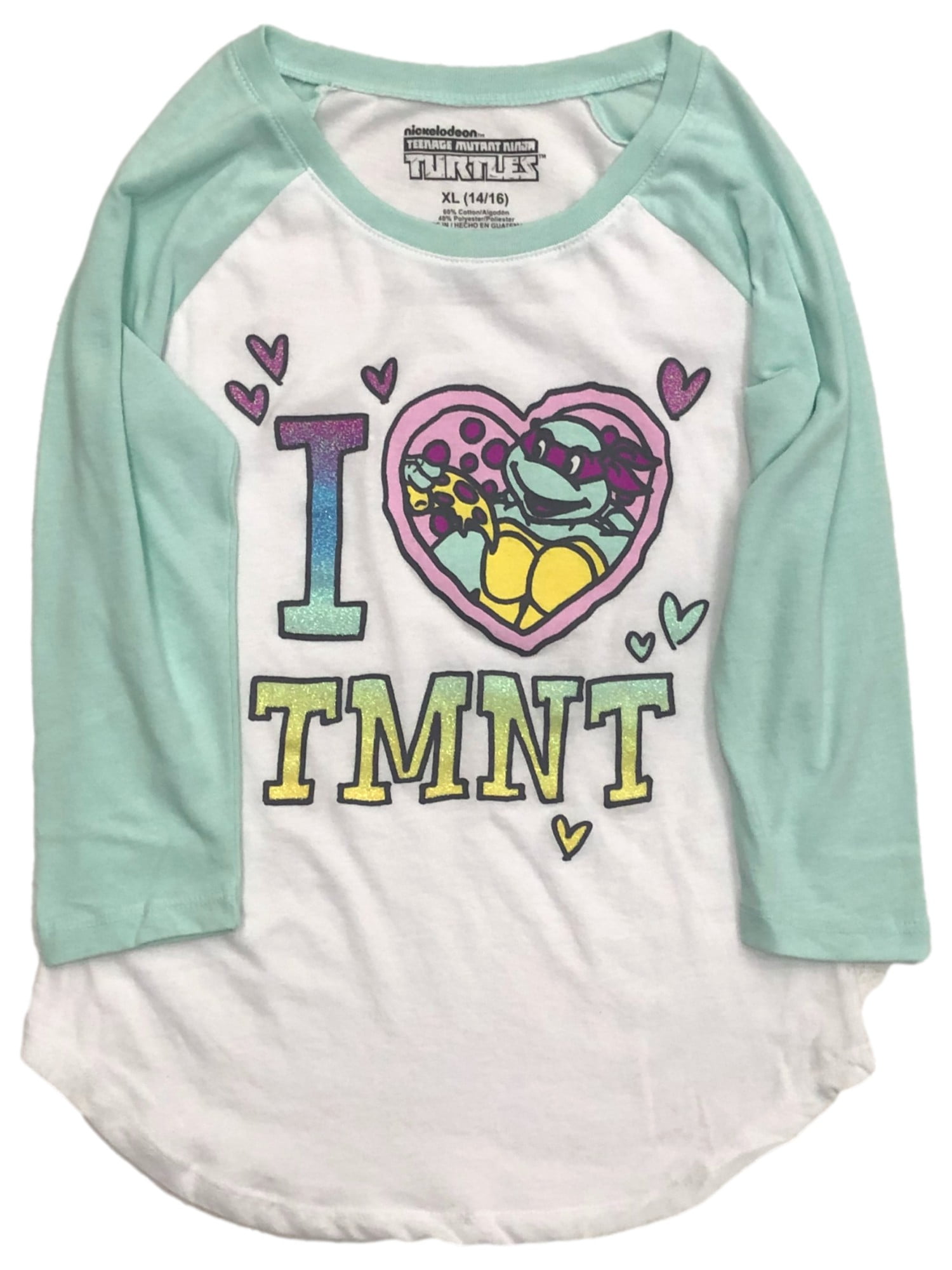 Teenage Mutant Ninja Turtles Girls Sparkle I Love TMNT Tee Shirt Medium  (7-8)