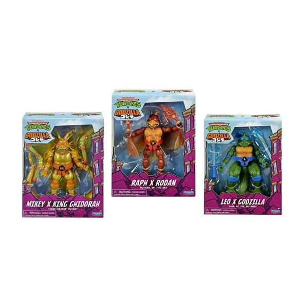 Teenage Mutant Ninja Turtles  Godzilla Crossover 3-Figure Bundle  Includes Leo  Godzilla, Raph  Rodan & Mikey  King Ghidorah Action Figures (6-Inch Scale)
