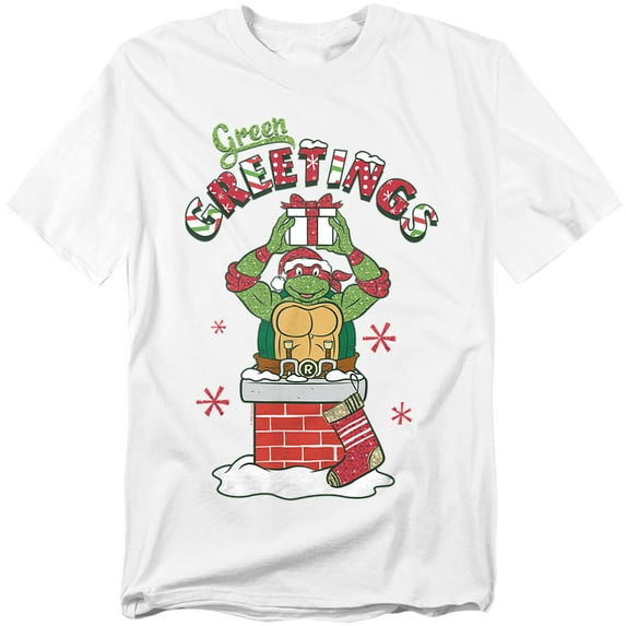 Teenage Mutant Ninja Turtles Green Greetings Christmas Scene Unisex Adult T Shirt