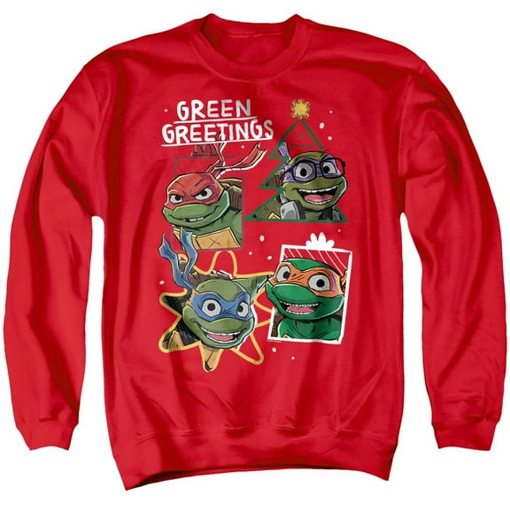 Teenage Mutant Ninja Turtles Green Greetings Christmas Unisex Adult Crewneck Sweatshirt, Red, 4X-Large