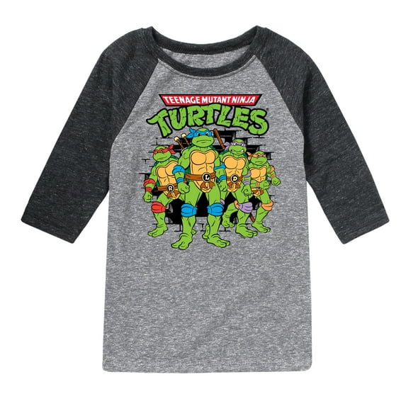 Teenage Mutant Ninja Turtles - Group Logo Brick Wall - Toddler & Youth Raglan Graphic T-Shirt