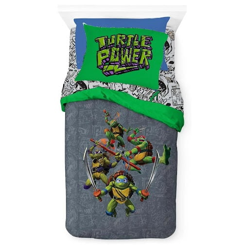 Teenage Mutant Ninja Turtles Kids Full Bed in a Bag, Comforter and Sheets, White, Nickelodean